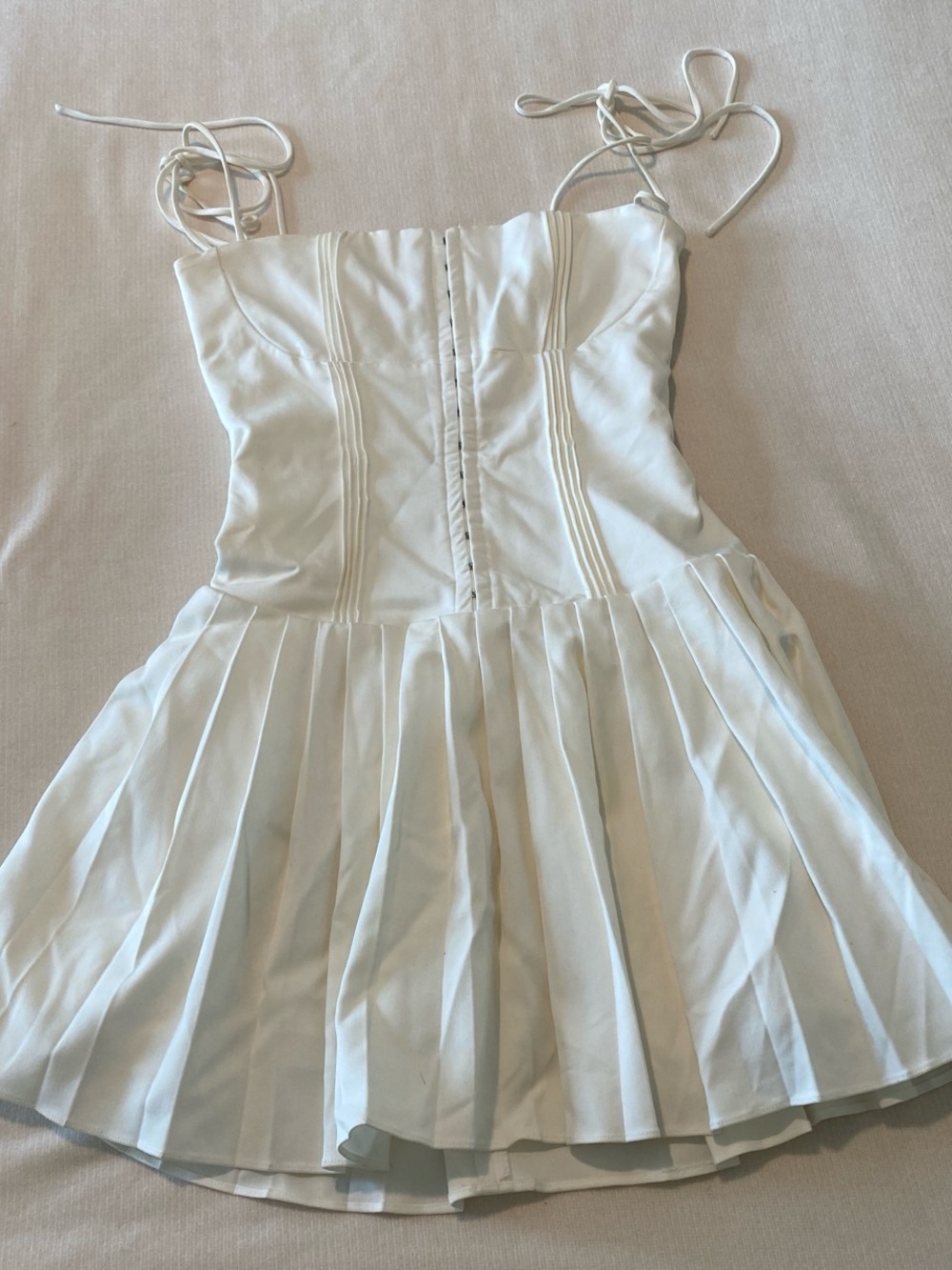 House of CB white pleated dress with tie straps